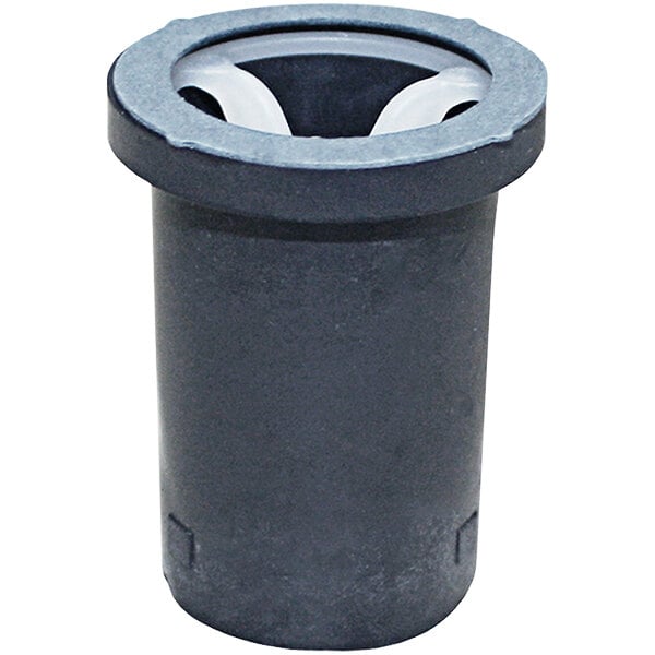 A black plastic container with a white lid.