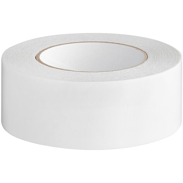 A roll of white Duck Tape for carpet on a white background.