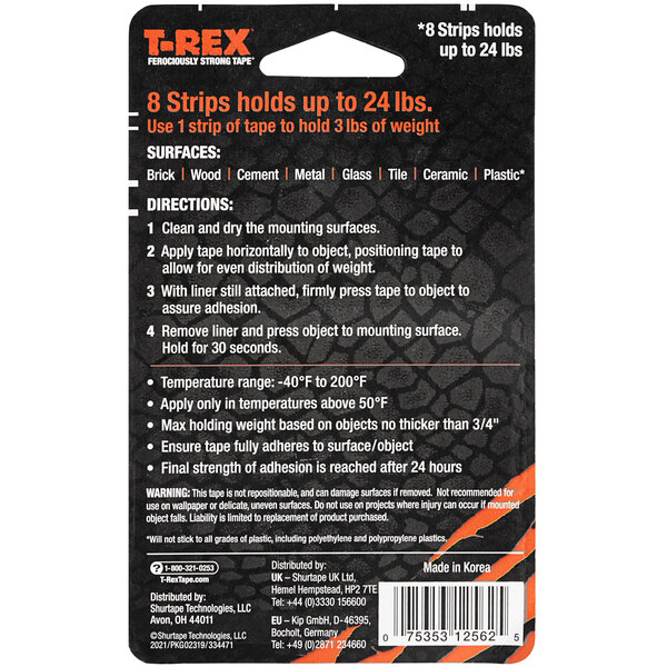 A black and orange package of T-Rex Extreme Hold Mounting Tape with white text.