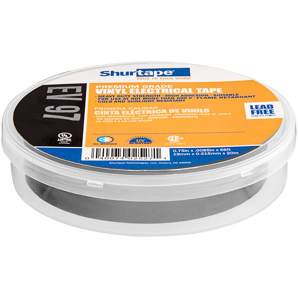 A roll of Shurtape vinyl electrical tape in black packaging.