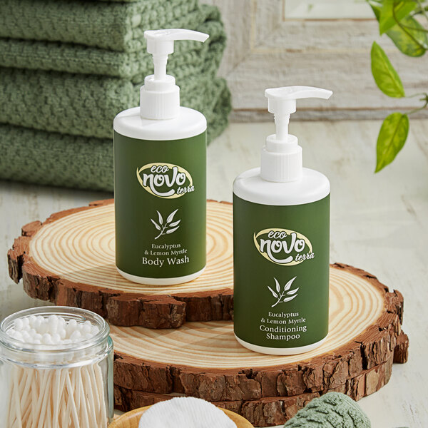 A green bottle of Noble Eco Novo Terra Conditioning Shampoo and Body Wash with a white cap.