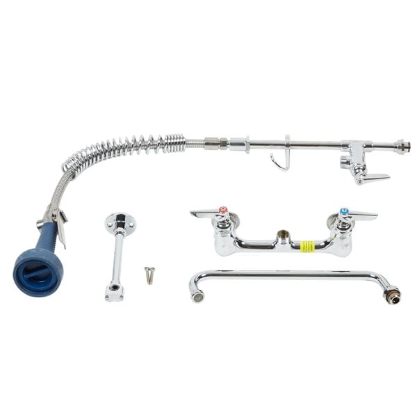 A T&S wall mounted pre-rinse faucet with hose and add-on faucet.
