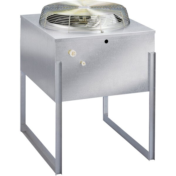 A large metal Manitowoc JCT1500 vertical discharge remote ice machine condenser box with a fan on it.