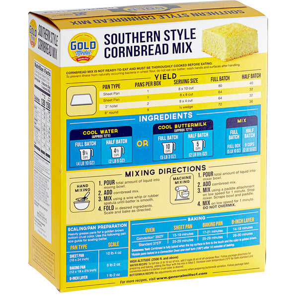 A box of Gold Medal Southern-Style Cornbread Mix on a counter.