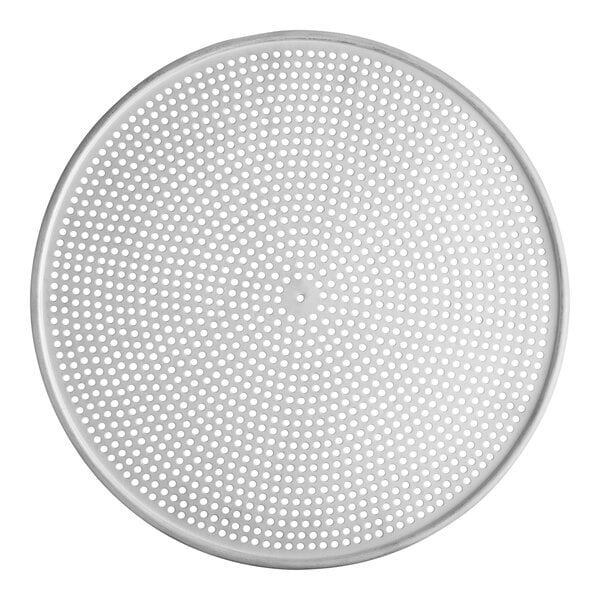 An American Metalcraft 18" mega pizza screen, a white round metal surface with holes.