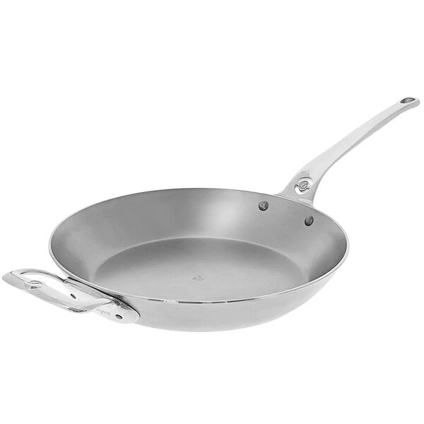 A de Buyer carbon steel fry pan with a helper handle.