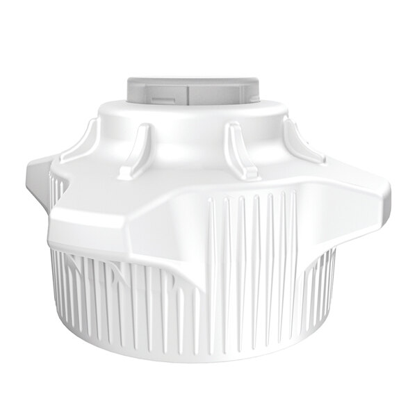 A white plastic carboy cap with a grey adapter.