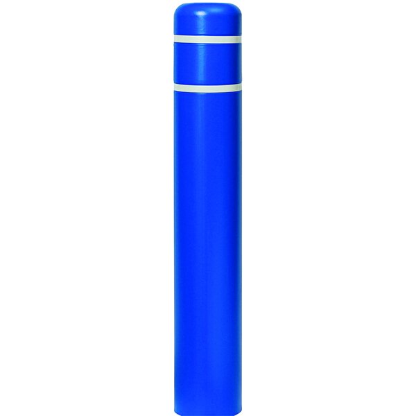 A blue cylindrical Innoplast BollardGard with white reflective stripes.