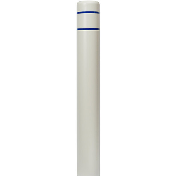 A white cylindrical Innoplast BollardGard with blue stripes.