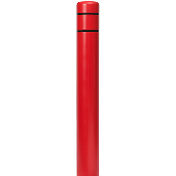 A red Innoplast bollard cover with black reflective stripes.