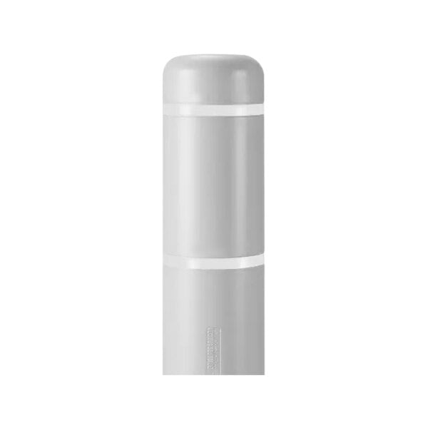 A light gray Innoplast BollardGard cylinder with a white stripe