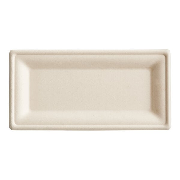 A rectangular white plate with a white border.