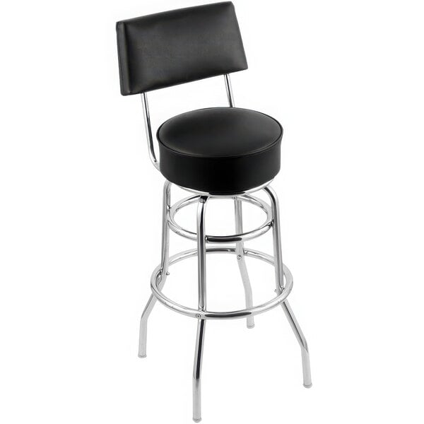 A black Holland Bar Stool Classic Series swivel counter stool with chrome legs and back.