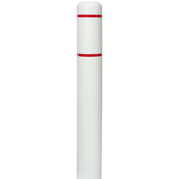 A white cylindrical Innoplast BollardGard with red stripes.