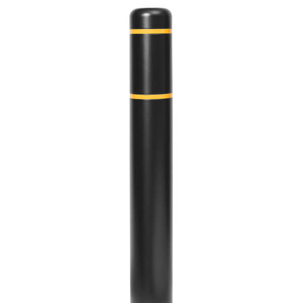 A black cylindrical Innoplast BollardGard with yellow reflective stripes.