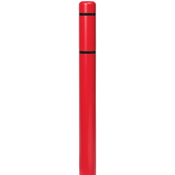 A red cylindrical Innoplast BollardGard with black reflective stripes on it.