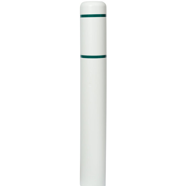 A white cylindrical Innoplast BollardGard with green stripes.