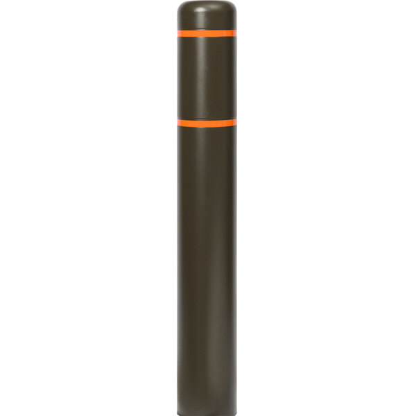 A brown cylindrical Innoplast BollardGard with orange stripes.