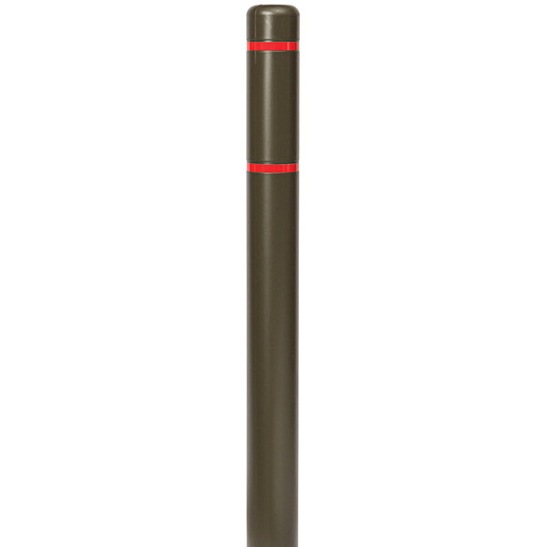 A brown metal Innoplast bollard with red reflective stripes.