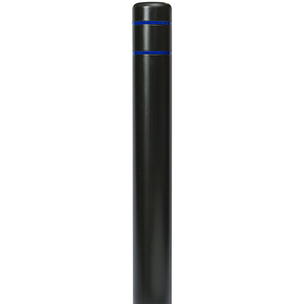 A black cylindrical Innoplast BollardGard with blue stripes.