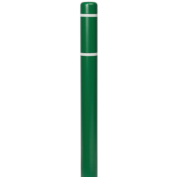 A green cylindrical Innoplast BollardGard with white stripes.