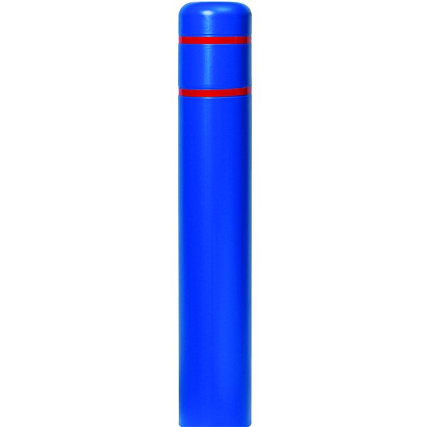 A blue cylindrical Innoplast BollardGard with red stripes.