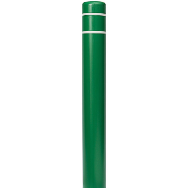 A green cylindrical Innoplast BollardGard with white stripes.