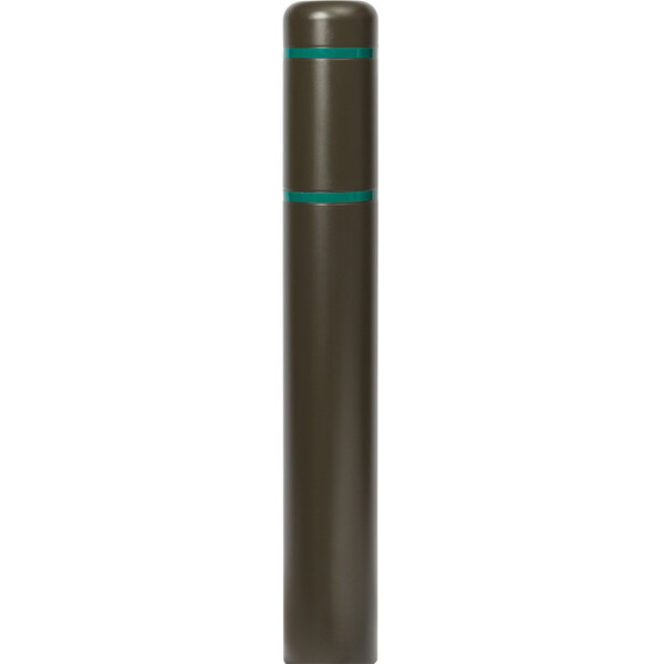 A brown Innoplast BollardGard with green reflective stripes on a cylindrical black pole.