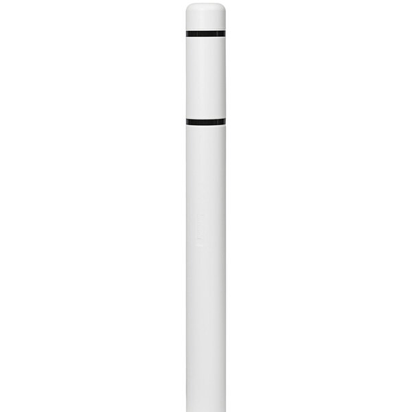 A white cylindrical object with black stripes.