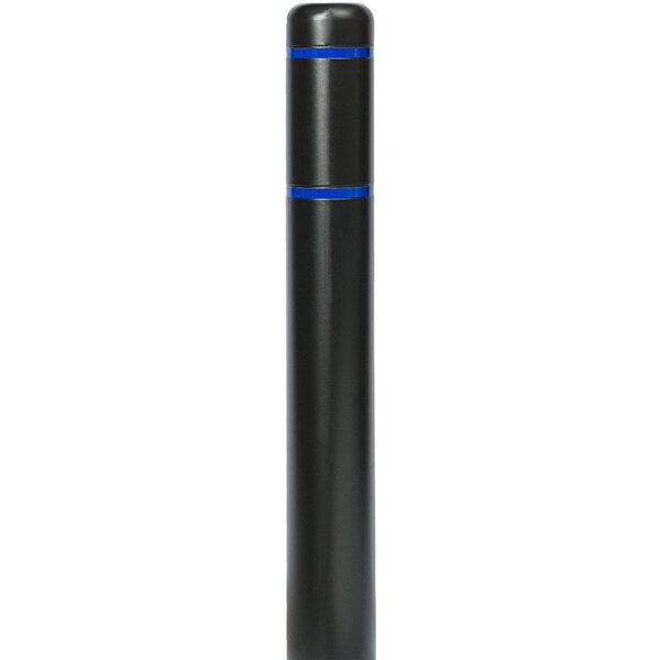 A black cylindrical Innoplast BollardGard with blue stripes.