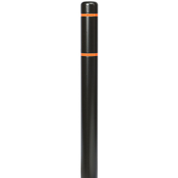 A black cylindrical Innoplast BollardGard with orange stripes.