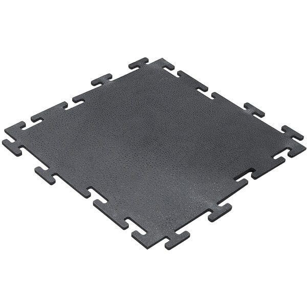 A black square Cactus Mat rubber interlocking weight room mat tile with four holes.