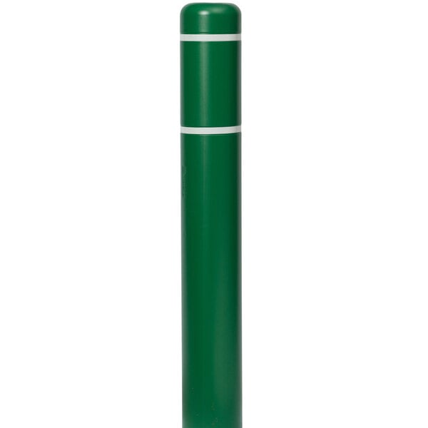 A green cylindrical Innoplast BollardGard with white stripes.