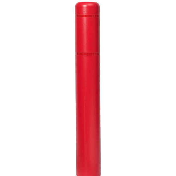 A red cylindrical Innoplast BollardGard cover with red reflective stripes.