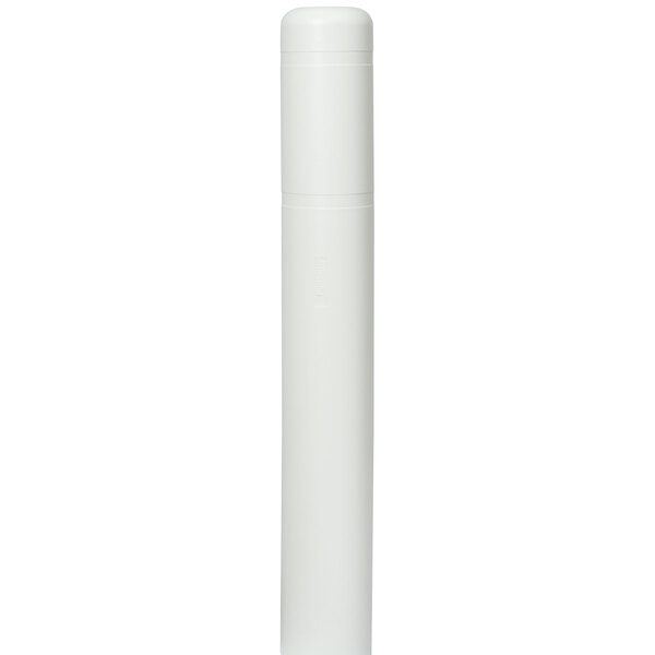 A white plastic cylindrical cover for a bollard with a white cap.