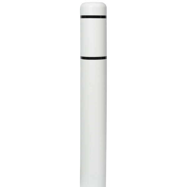 A white cylindrical Innoplast BollardGard with black stripes.