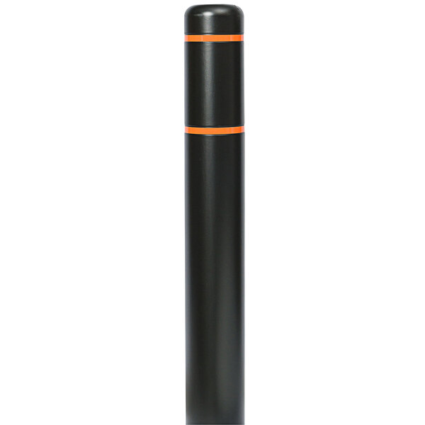 A black cylindrical Innoplast BollardGard with orange reflective stripes.