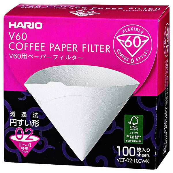 A box of 100 white Hario V60 coffee filters.