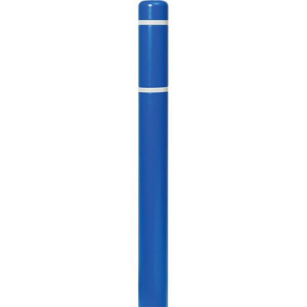 A blue rectangular Innoplast BollardGard with a white stripe.