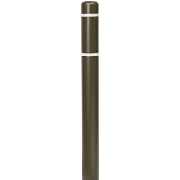 A brown Innoplast BollardGard cover with white reflective stripes on a metal pole.