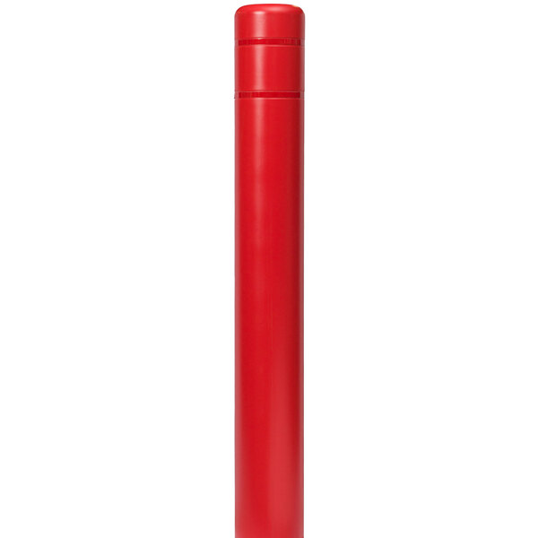 A red cylindrical Innoplast BollardGard with white reflective stripes on a white background.