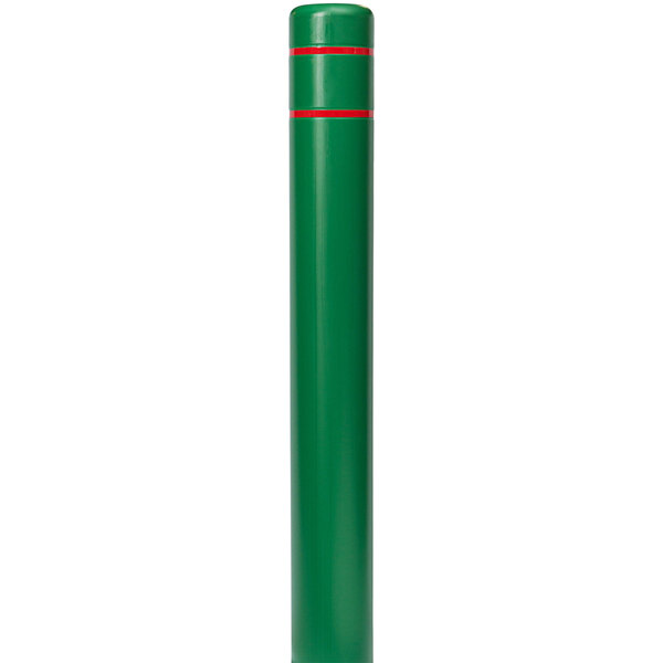 A green Innoplast BollardGard bollard cover with red reflective stripes.