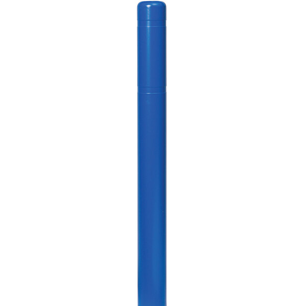 A blue cylindrical Innoplast BollardGard with a metal cap on a white background.