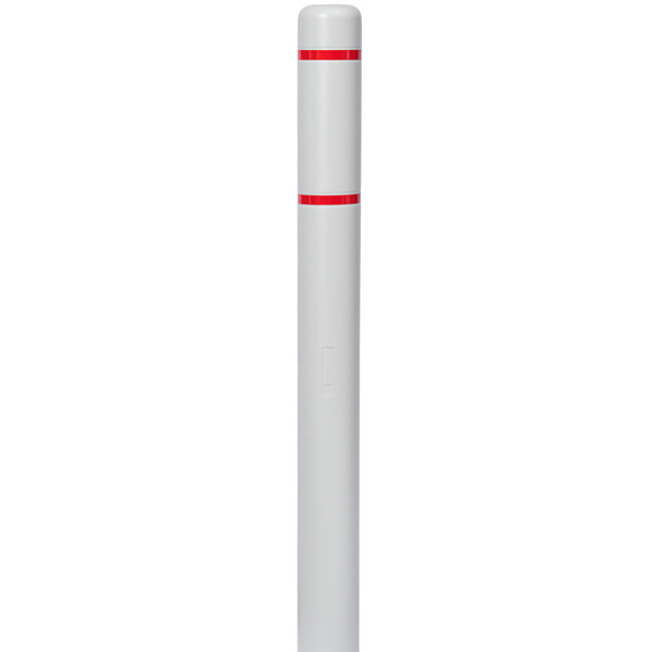 A light gray Innoplast BollardGard with red reflective stripes on a white bollard.