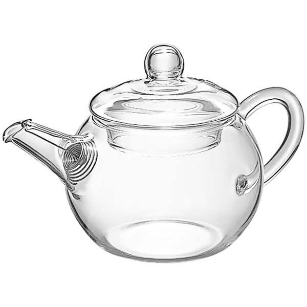 A Hario round glass teapot with a lid.