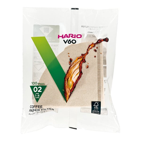 A package of Hario V60 coffee paper filters.
