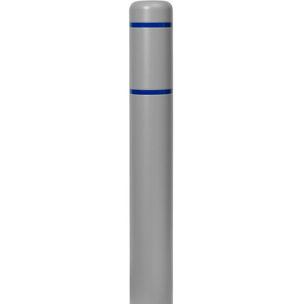 A grey cylindrical Innoplast BollardGard with blue reflective stripes.