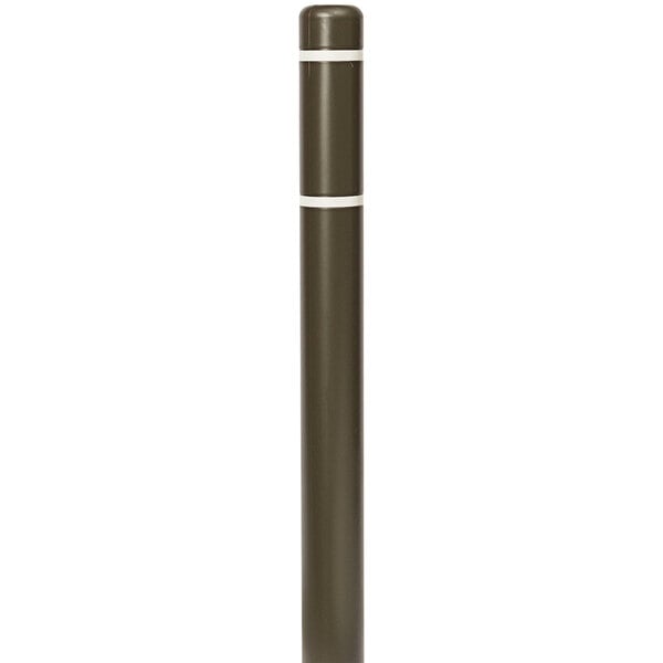 A brown Innoplast BollardGard with white reflective stripes on a metal pole.