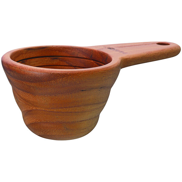 A Hario V60 wooden measuring spoon with a handle.