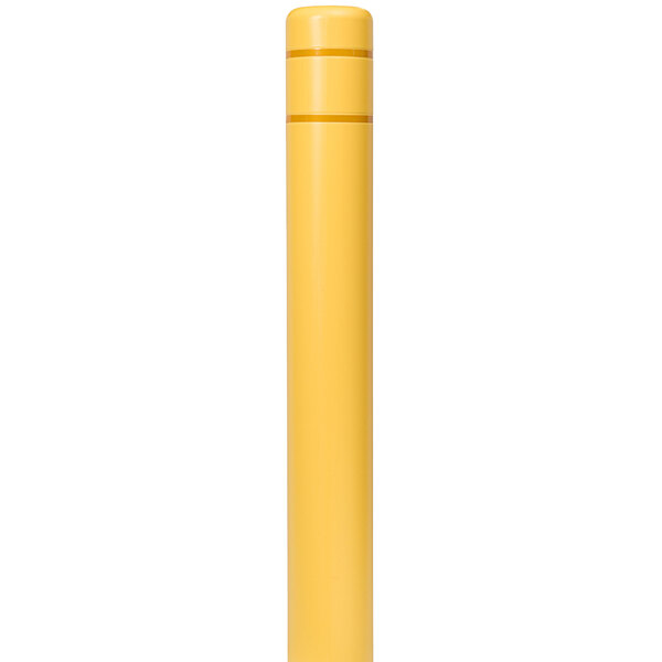 A yellow Innoplast BollardGard cover with yellow reflective stripes on a white background.